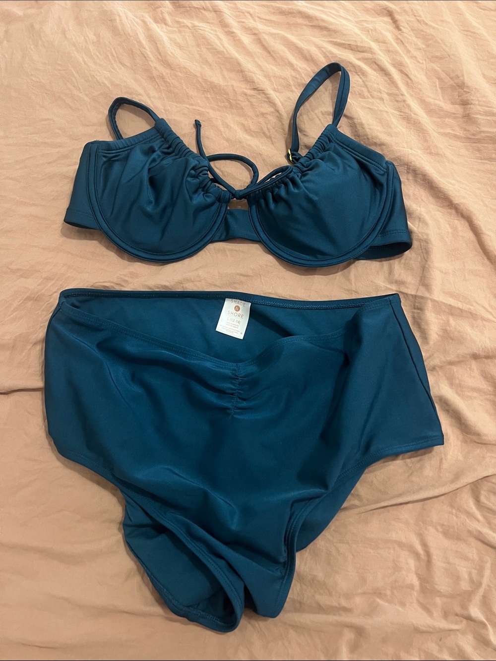 38D top, Large Bottom Underwire High-Waist Bikini Set in Teal